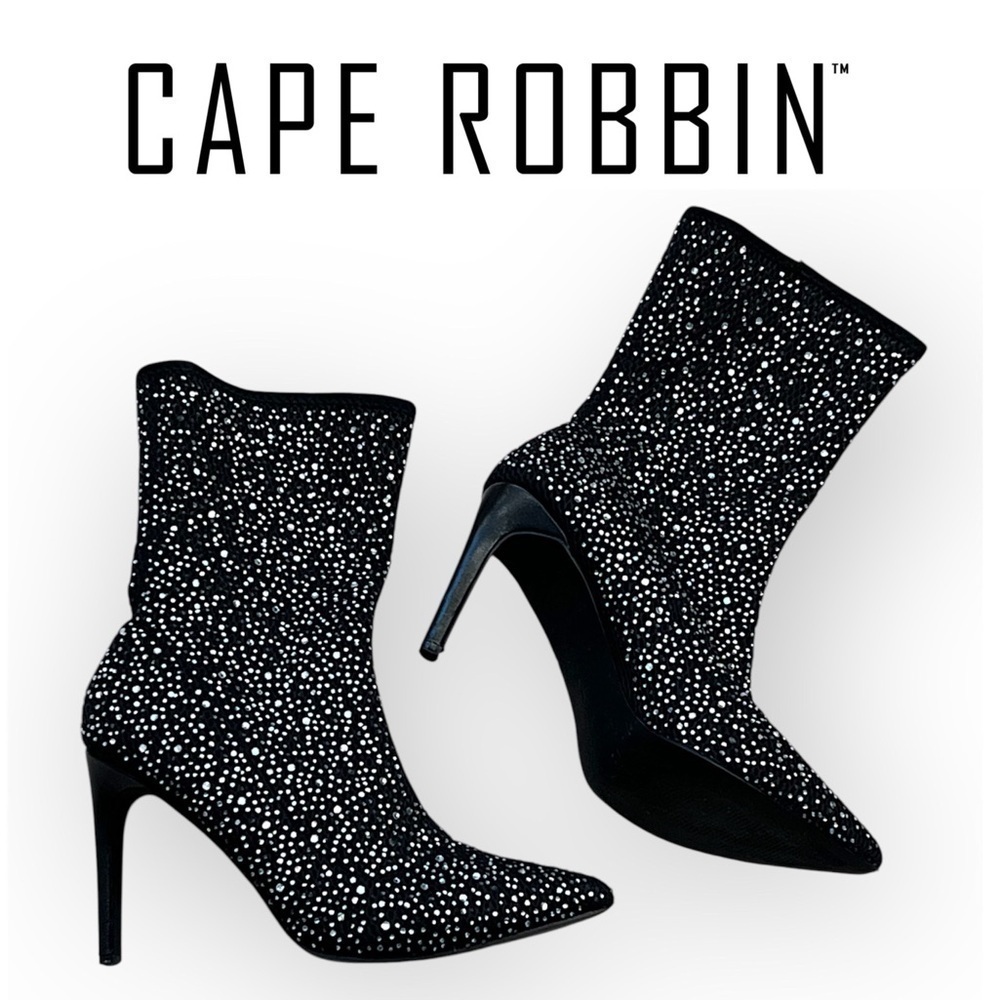 Cape Robbin Tina rhinestone studded sock boots, black, size 8 M